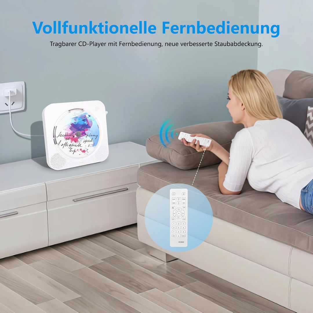 Tragbarer CD-Player, CD Players Bluetooth 5.1 mit Fernbedienung Unterstützung Timer, HiFi-Lautsprech