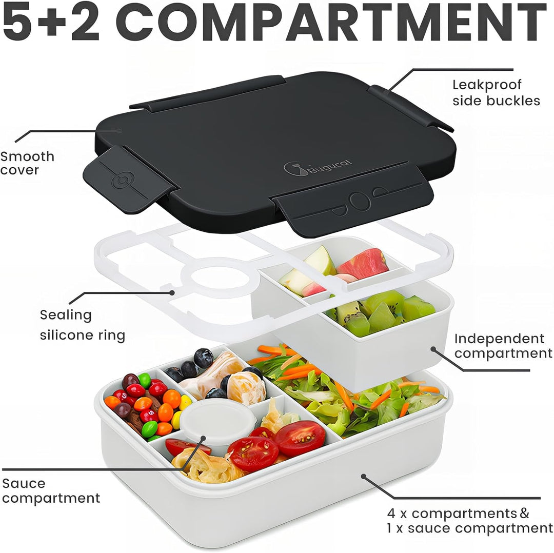 Bugucat Brotdose Kinder mit Fächern 1300ML,Lunchbox Kinder Auslaufsicher mit 5 Fächern,Bento Box Lun