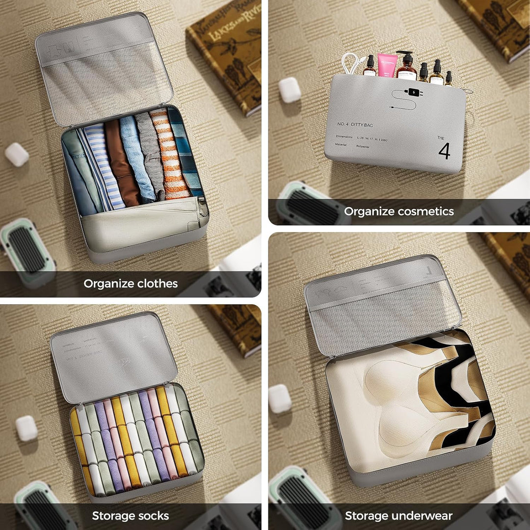 Koffer Organizer Set, 7-teilig, Packwürfel, Reise Kleidertaschen, Grau, Polyester, Reissverschluss,