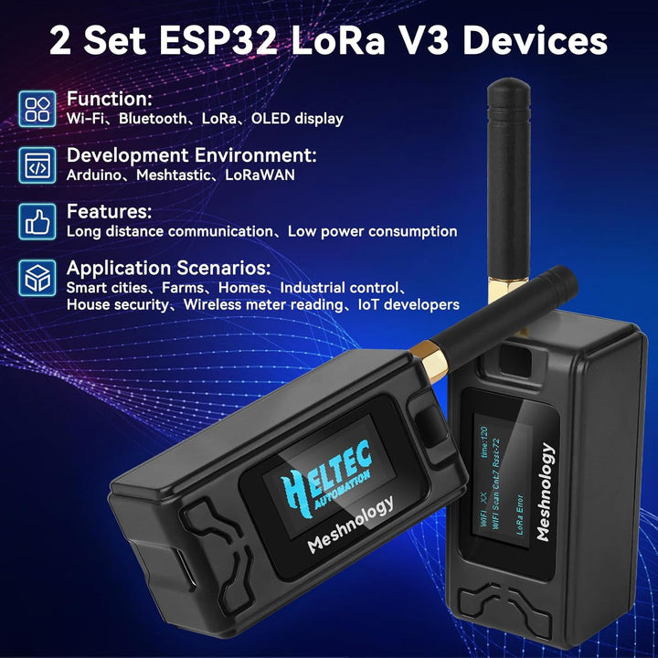 2 Pack ESP32 LoRa V3 Entwicklungsplatine + 1100 mAh Akku + Schutzhülle Set – mit 868 MHz Antenne und