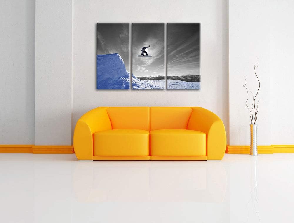 Pixxprint Snowboard Sprung Extremsport als Leinwandbild | Grösse: 3 Teilig (120x80) | Wandbild| Kuns
