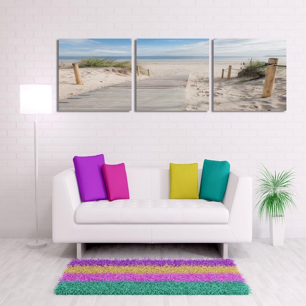 Feeby Bilder 3 Teile Strand Sand Wasser Gras 180x60 cm Wohnzimmer Schlafzimmer Büro Flur Küche Wandb