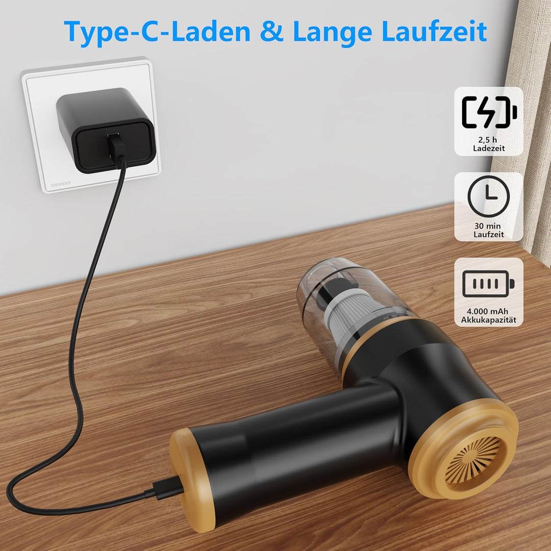 Mini-Auto-Staubsauger 15000 Pa – Tragbarer Kabelloser Handstaubsauger und Luftbläser mit 2 Filtern f
