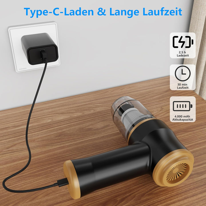 Mini-Auto-Staubsauger 15000 Pa – Tragbarer Kabelloser Handstaubsauger und Luftbläser mit 2 Filtern f