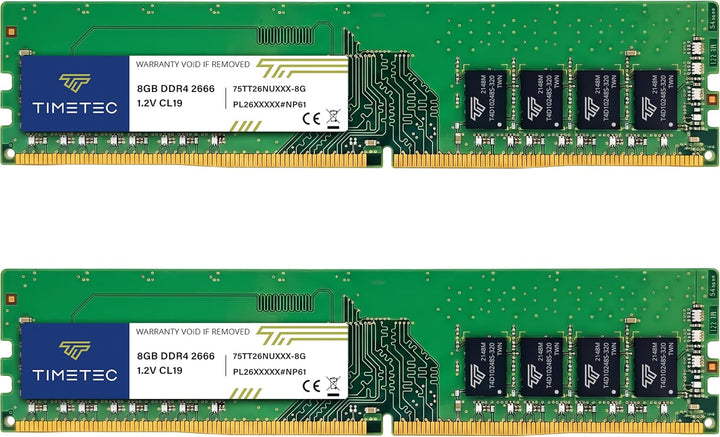 Timetec 16GB KIT (2x8GB) DDR4 2666MHz PC4-21300 Unbuffered Non-ECC 1.2V CL19 1Rx8 Single Rank 288 Pi