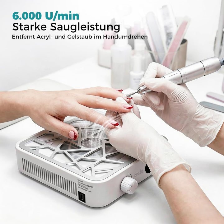 Janolia Nagelstaubsauger - Kabellos, 6000 U/min & 10-stufig Einstellbar, mit 30 Filterpapieren für S