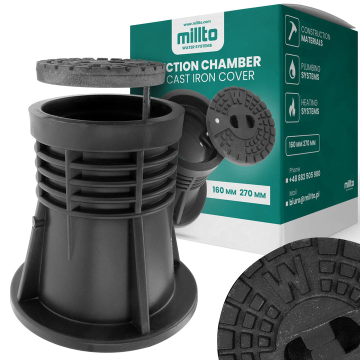Millto™ Revisionsschacht aus Gusseisen mit Metallabdeckung, Mannloch rund 160 mm 270 mm Schwarz