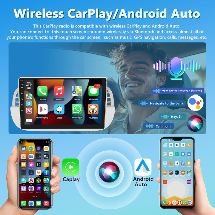 Autoradio für FIAT 500 2007-2015 Radio mit Carplay, 9 Zoll Bildschirm 2GB+64GB Wireless Android Auto