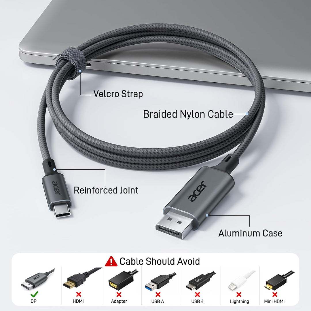 acer USB C Displayport Kabel (4K@60Hz, 2K@165Hz), Typ C Thunderbolt 3/4 auf DP Kabel mit MST, Freesy
