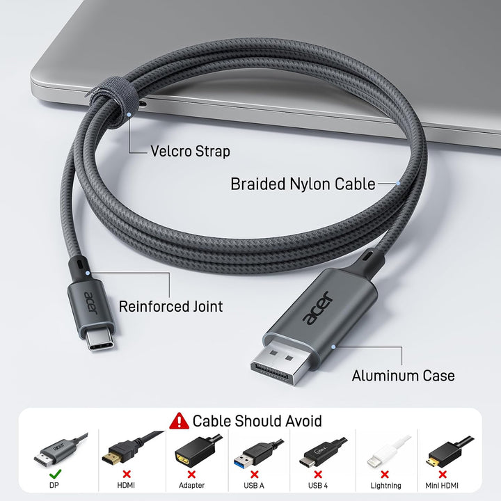 acer USB C Displayport Kabel (4K@60Hz, 2K@165Hz), Typ C Thunderbolt 3/4 auf DP Kabel mit MST, Freesy