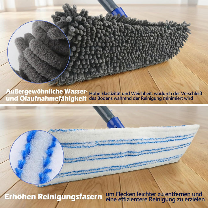 Masthome Flachmopps,Bodenwischer mit 4 Moppads magischer Staub-Wischmopp für die Reinigung von Lamin