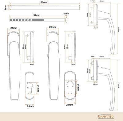Alu Terrassentürgriff Paar mit Rosetten, Farbe:Braun RAL 8019, Braun Ral 8019