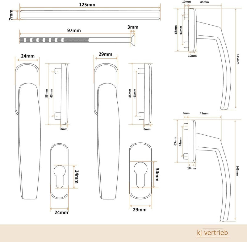 Alu Terrassentürgriff Paar mit Rosetten, Farbe:Braun RAL 8019, Braun Ral 8019