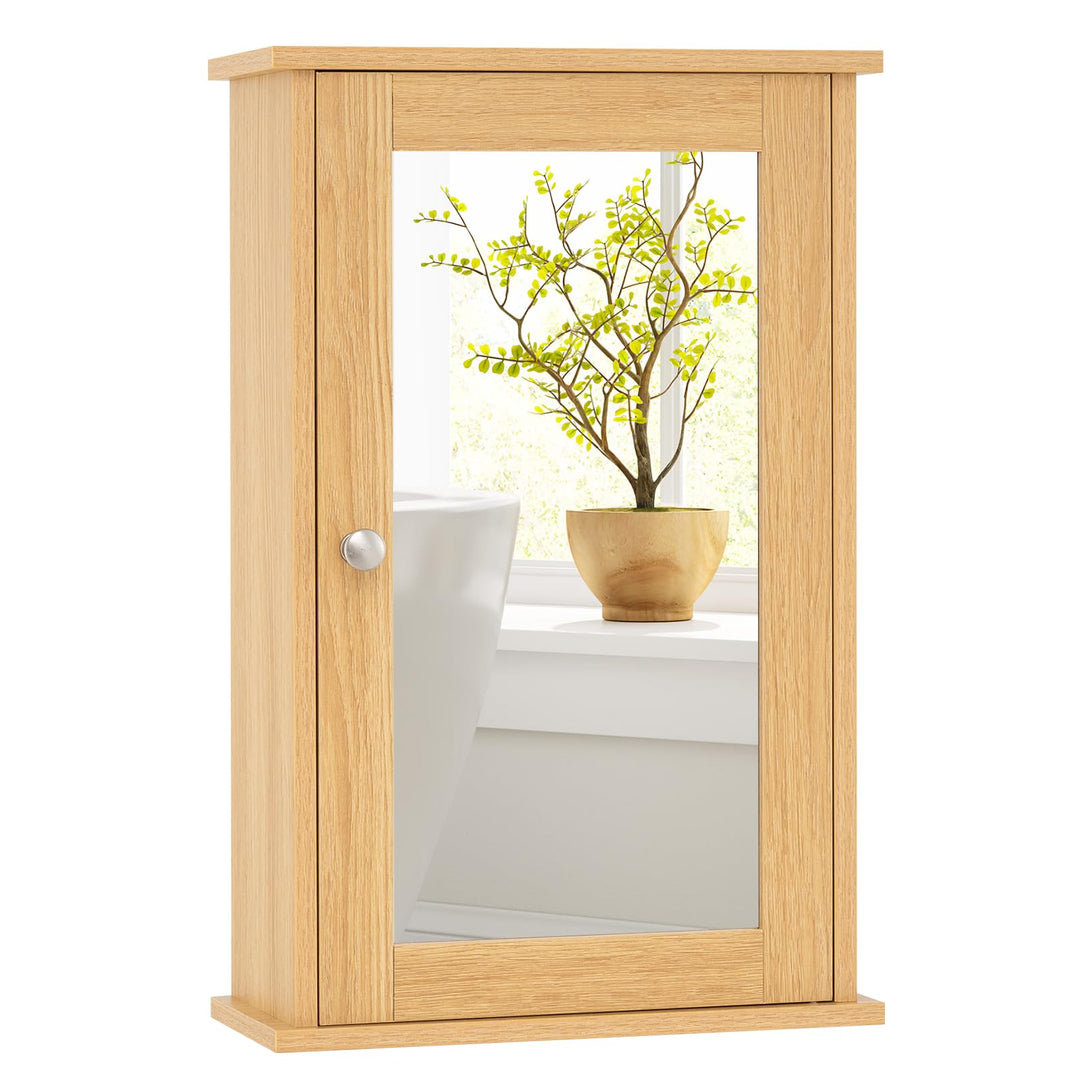 COSTWAY Bad Spiegelschrank, Hängeschrank mit Spiegeltür & Verstellbarer Ablage, Wandschrank Holz, Ba