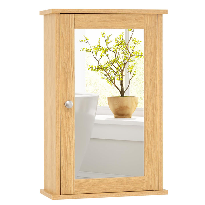 COSTWAY Bad Spiegelschrank, Hängeschrank mit Spiegeltür & Verstellbarer Ablage, Wandschrank Holz, Ba