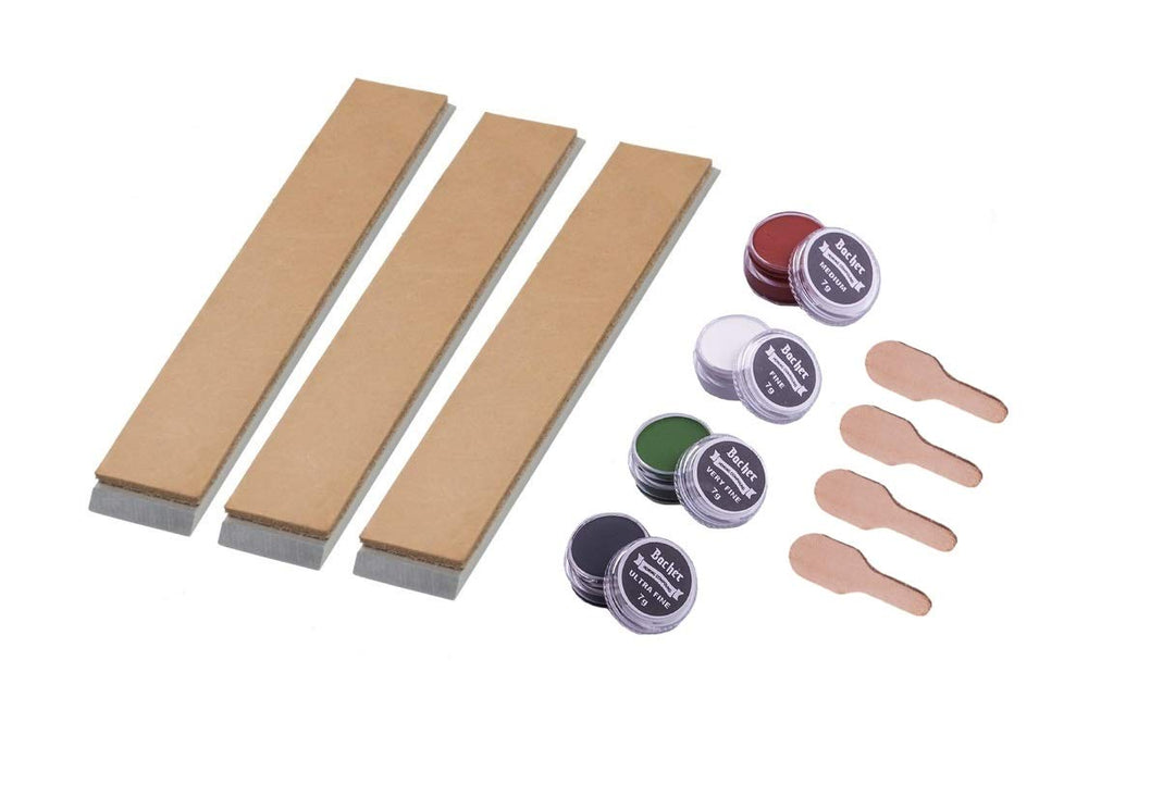 Bacher Messerschärf-System Abziehleder – Set 3X Streichriemen + 4X Abziehpaste – für Fixed Angle-Sch