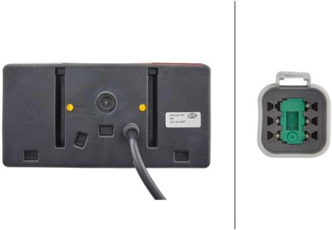HELLA - Heckleuchte - Glühlampe - 24V - Anbau - Lichtscheibenfarbe: rot/gelb - Kabel: 1000mm - Steck