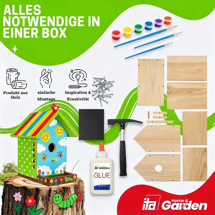 ITA DIY Nistkasten zum Zusammenbauen und Bemalen Skylark - Vogelhaus Komplett Bausatz mit Hammer, Nä