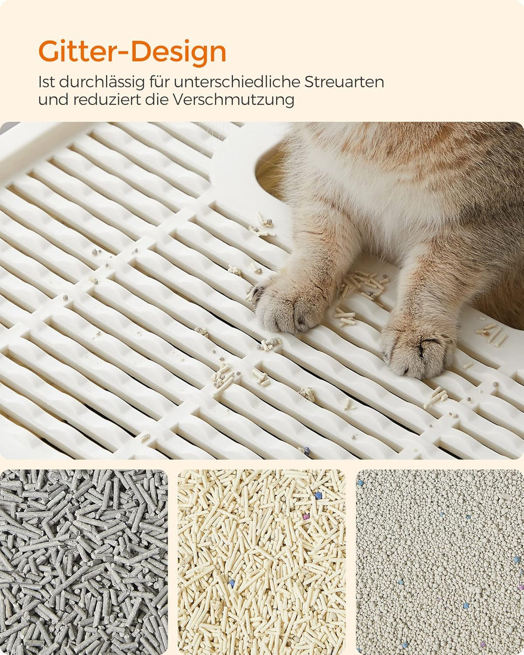 Feandrea Katzenklo, Katzentoilette, mit Deckel, ausziehbares Tablett, Schaufel, Bürste, geräumig für