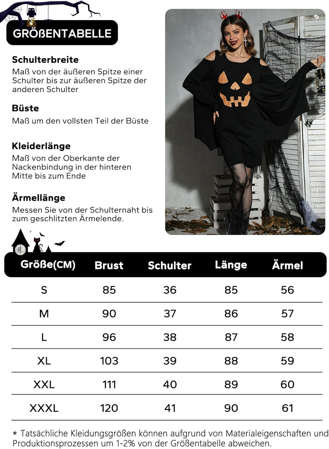 For G and PL Damen Halloween Karneval Langarm Insekt Cosplay Kostüm Kalte Schulter Party Kleid S-XXL