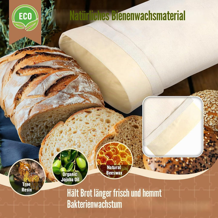 2 Stück 70 * 20cm Brotbeutel mit Bienenwachstuch Innenfutter Wiederverwendbare Brottüten Brot Obst G