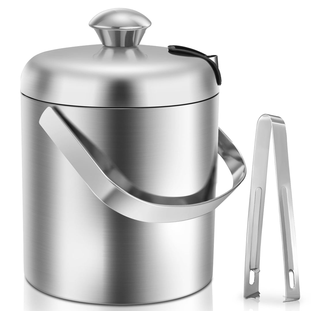 Sailnovo 4198-0904-07 Double bac à glaçons en acier inoxydable avec couvercle et pince, seau à glace