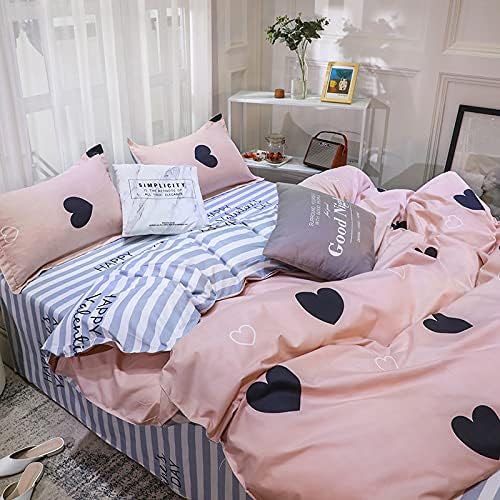 ED-Lumos Bettwäsche 240x220cm 4 teilig Duvet Cover Rosa Herz Bettbezug 240x220cm Set mit Kissenbezüg