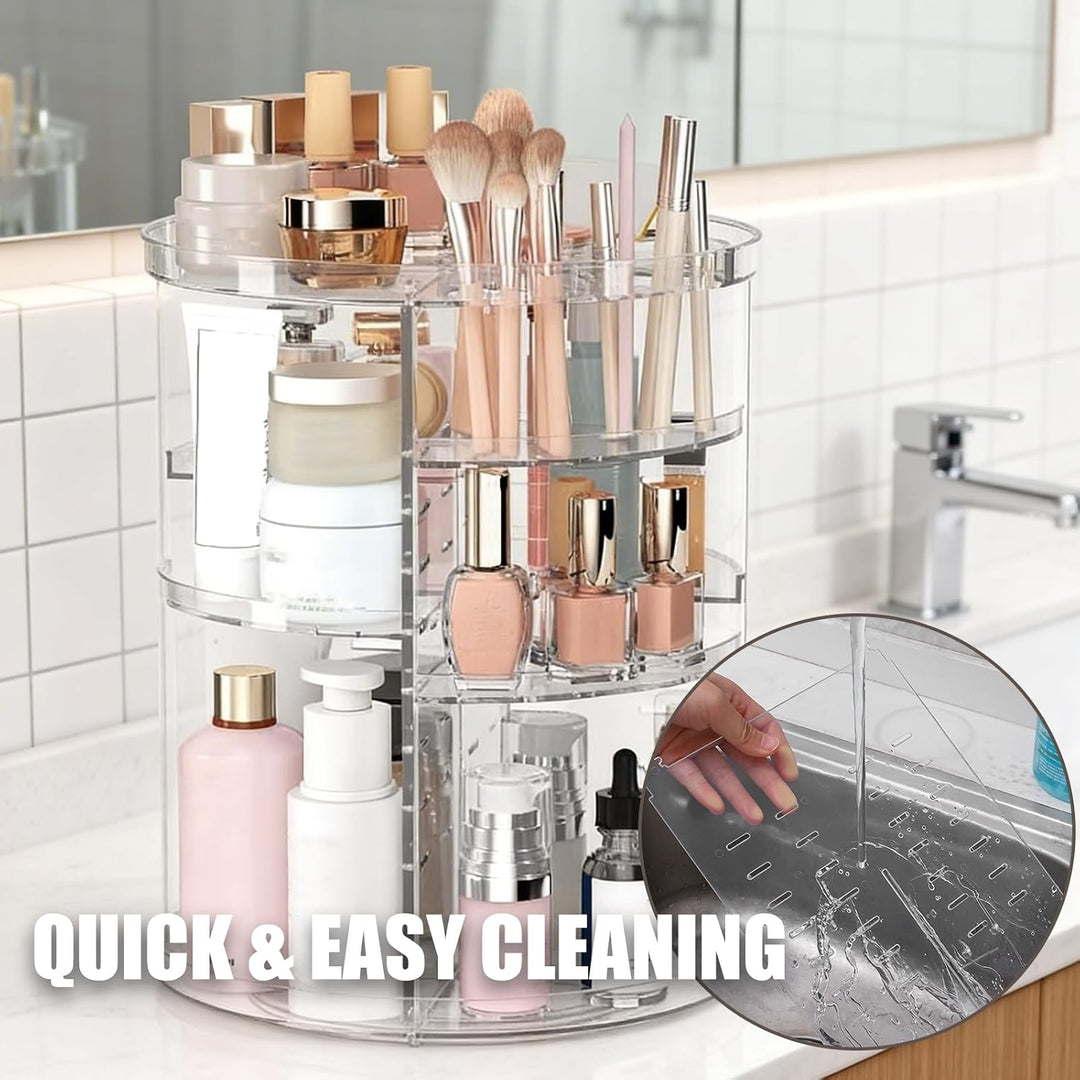 Make Up Kosmetik Organizer 360° Drehbar aus Kunststoff, Transparente Aufbewahrung für Schminktisch m