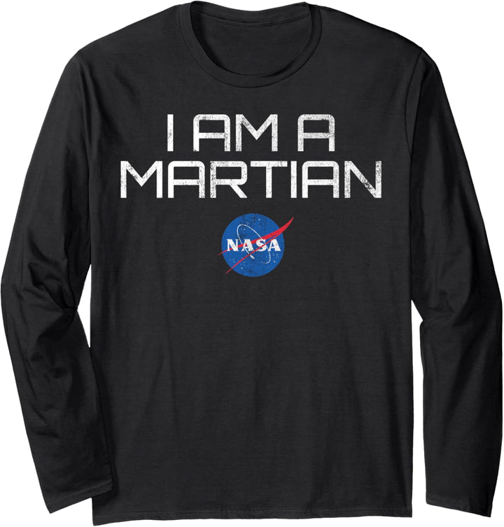 NASA I Am A Martian Text Logo Langarmshirt