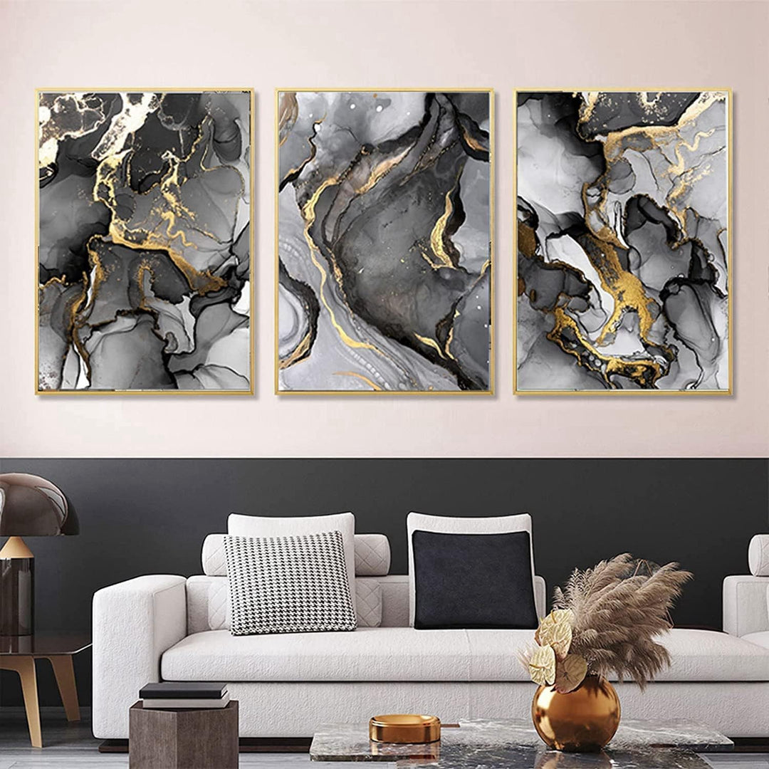 Wohnzimmer Schlafzimmer Marmorhintergrund Tinte Malerei Poster，Modern Abstraktes Bilder Set Wand Mal