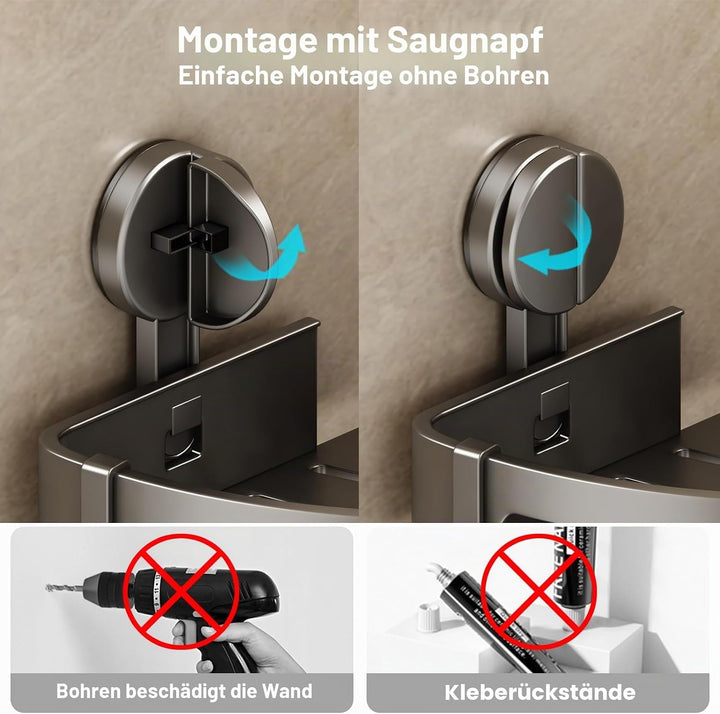 Duschablage Ohne Bohren, Duschregal Ecke Saugnapf Badezimmer Regal Wand Duschkorb mit Handtuchhalter