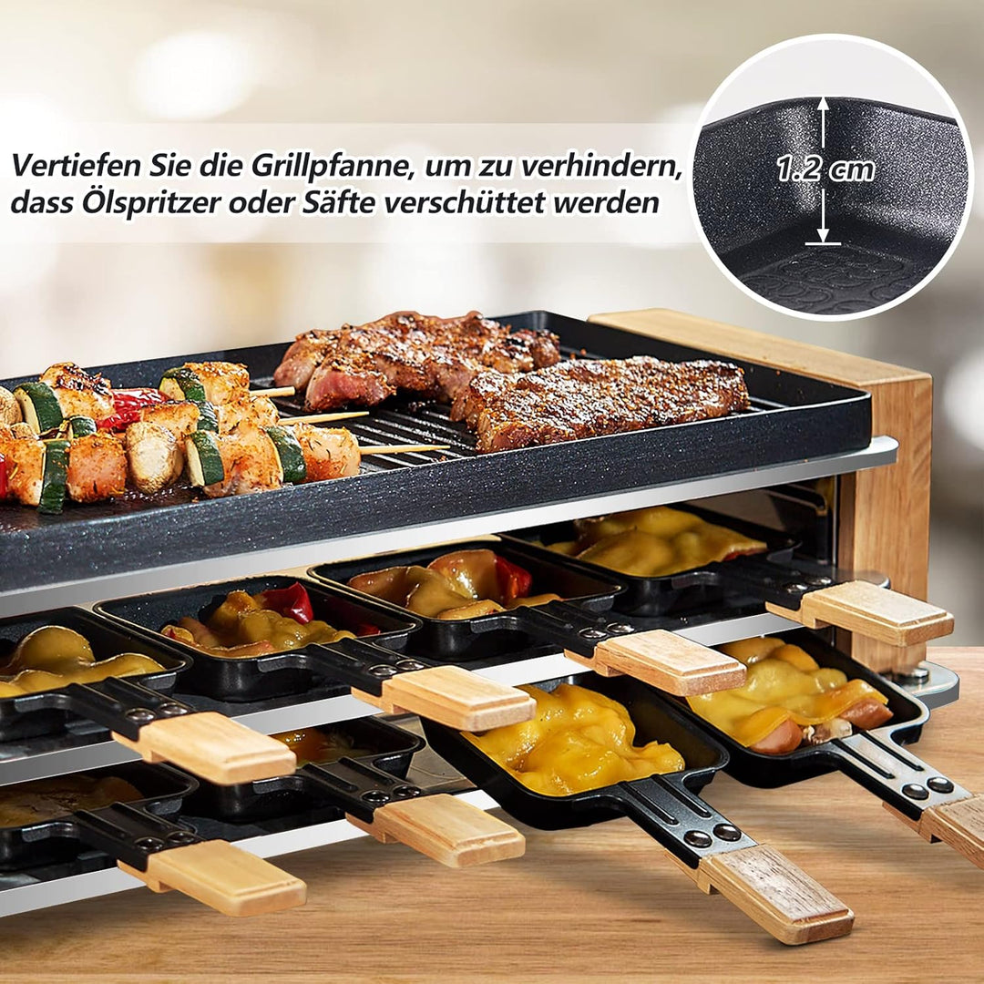 COKLAI Raclette grill 8 Personen mit 2 in 1 Antihaftbeschichtung Grillplatte, Partygrill für 8 Perso