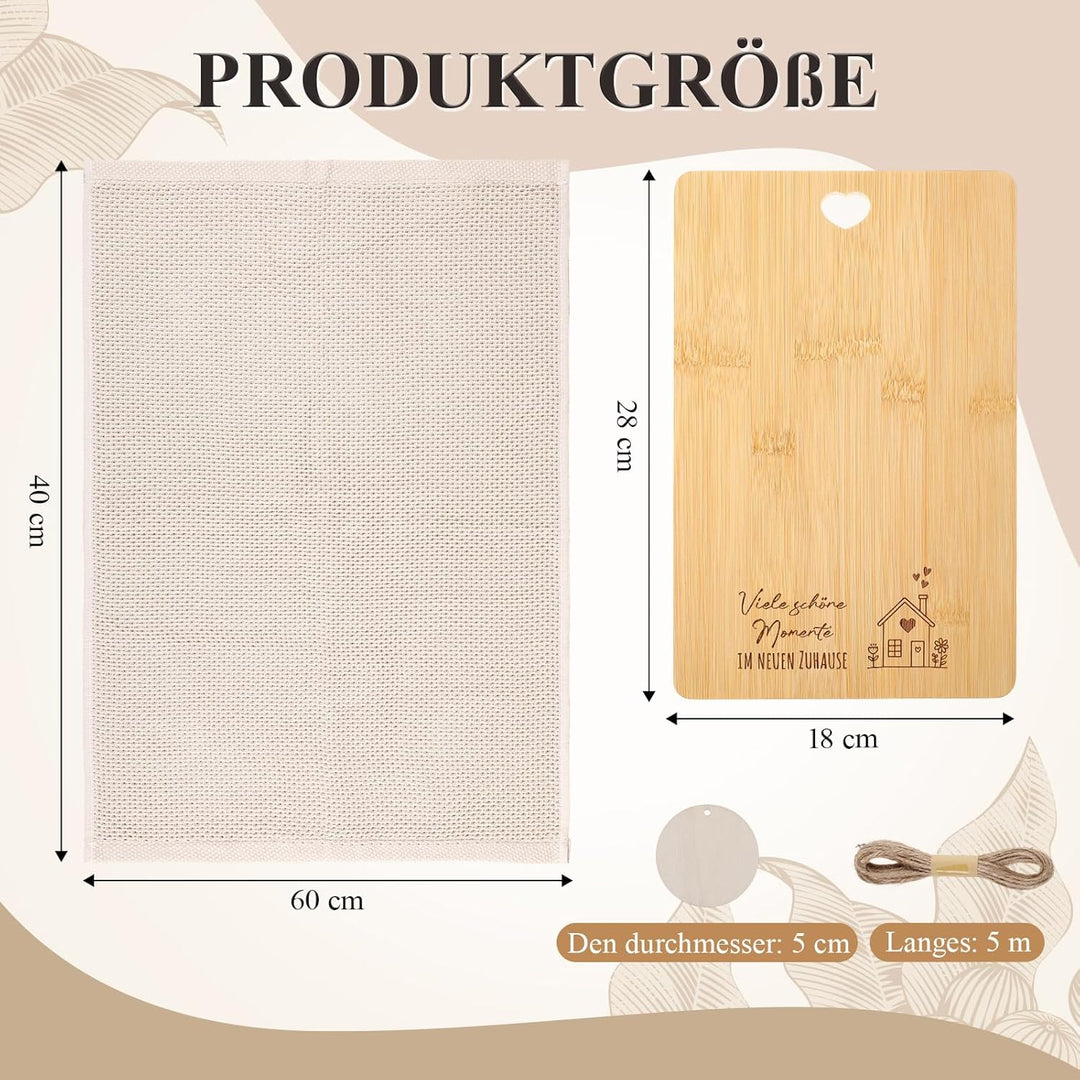 Xuniea Einweihungsgeschenk Wohnung 28 x 18 cm Holz Schneidebrett Baumwolle Küchentuch Einzugsgeschen