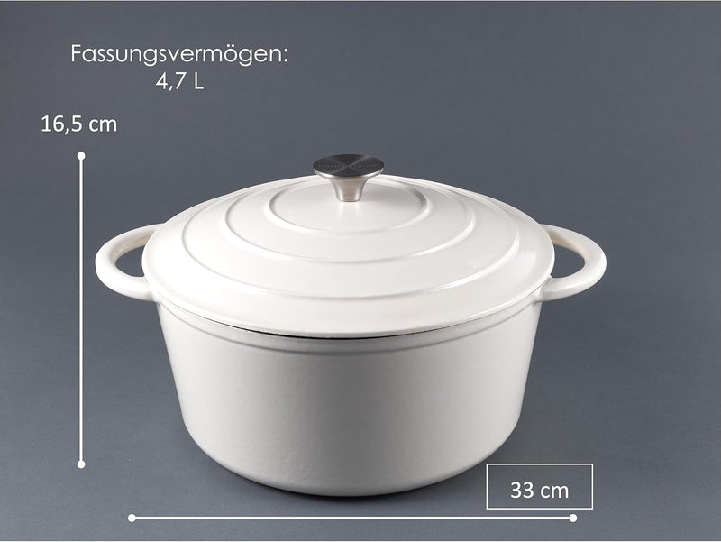 Hanseküche Gusseisen Topf emailliert 26 cm 4,7 l – Hochwertiger Topf zum Brot backen, Bräter mit Dec