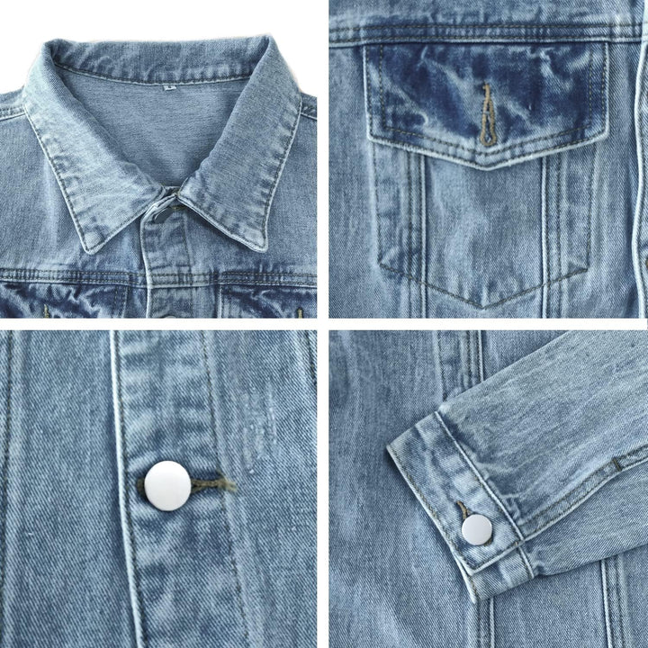 JayscreateEU Female Jeansjacke Kurze jacke Denim Jean Mantel Outwear Lange Ärmel Damen Jeansjacke mi