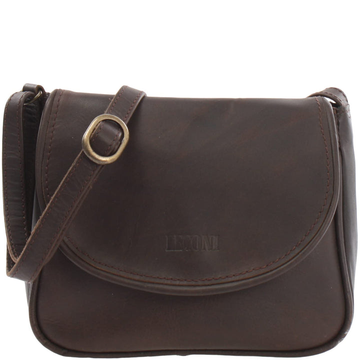 LECONI kleine Umhängetasche Damentasche Schultertasche Festivaltasche Leder 22x18x6cm LE3047 Dunkelb