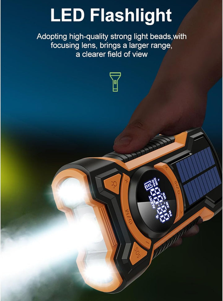 Notfallradio, 5000-mAh-Wetterradio, Solar-Handkurbelradios, FM, AM, WB, Bluetooth, SOS-Alarm und LED