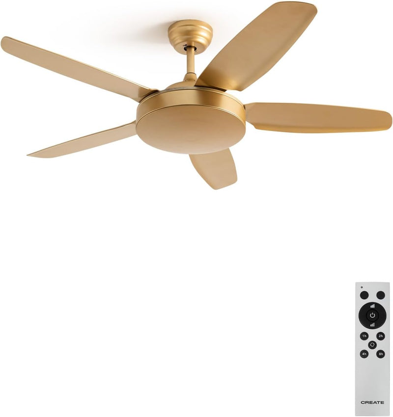 CREATE / WINDLIGHT FLAT/Deckenventilator Gold mit Fernbedienung / 40W, Leise, Ø132cm, 6 Geschwindigk