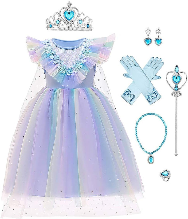 FYMNSI Mädchen Prinzessin Kostüm Kleid Umhang mit Zubehör Weihnachten Halloween Fasching Karneval Ve
