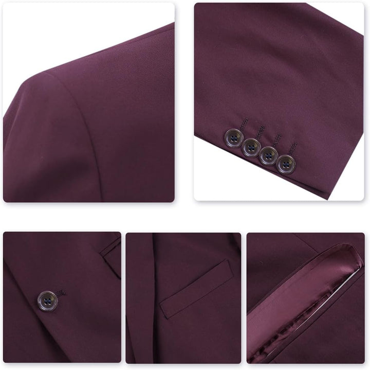Anzug Herren Slim Fit 3 Teilig Anzüge Herrenanzug Sakko für Hochzeit Business XXL Rot, XXL Rot