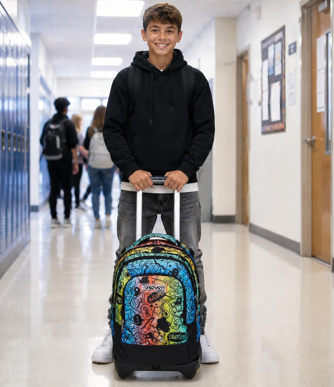 Seven Schulranzen mit Trolley-Funktion, Rucksack mit Rollen, zum Ziehen, für Schule Sport Freizeit,