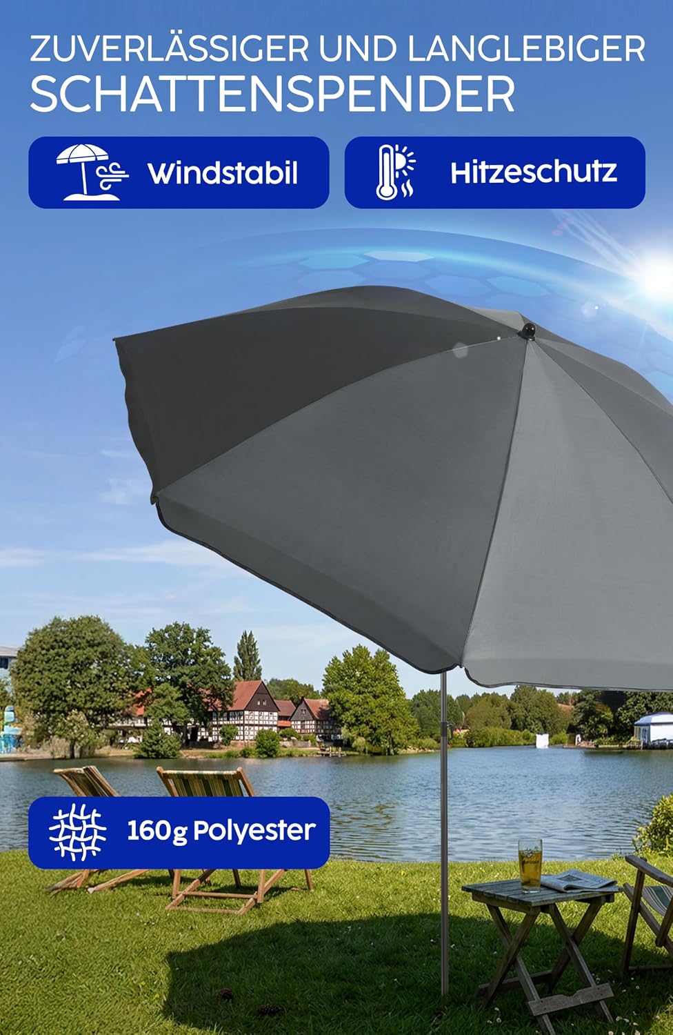 4smile Strandschirm SunnyJoy, Ø 180 cm - UPF 50+ Sonnenschirm Strand mit Hülle, Sonnenschirm Balkon