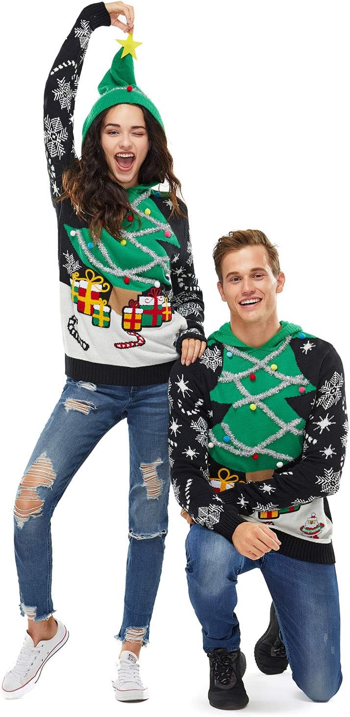 Damen Weihnachtspullover Lustig Unisex Hässliche Pulli Strickpullover Ugly Weihnachtspulli mit weihn