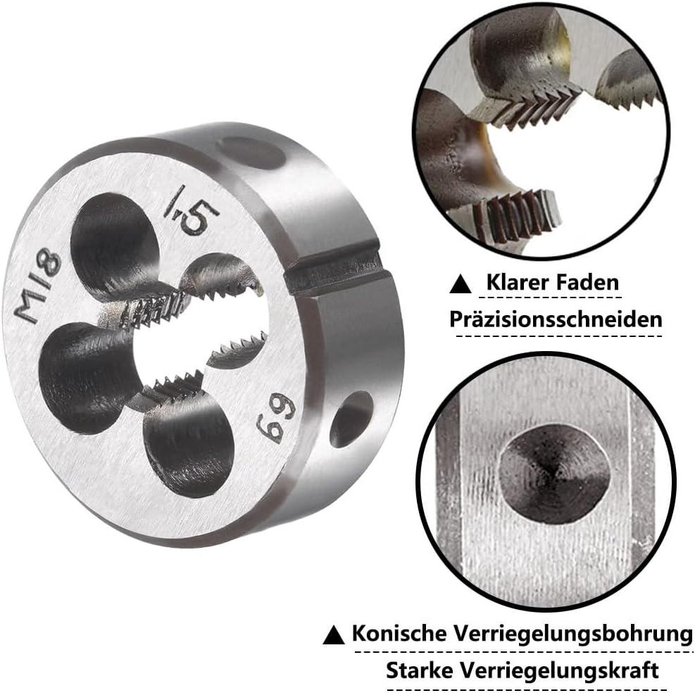 Saipor M18 X 1,5 Metrisch Gewindeschneid und Gewindeschneideisen M18 X 1,5mm HSS Gewindebohrer und S