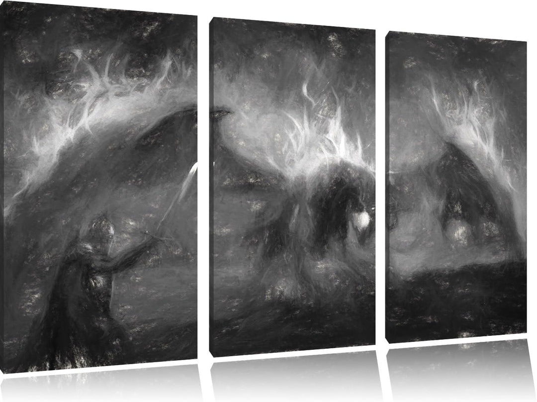 Pixxprint Ritter Drachen als Leinwandbild/Grösse: 3 Teilig (120x80) cm/Wandbild/Kunstdruck/fertig be