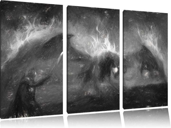 Pixxprint Ritter Drachen als Leinwandbild/Grösse: 3 Teilig (120x80) cm/Wandbild/Kunstdruck/fertig be