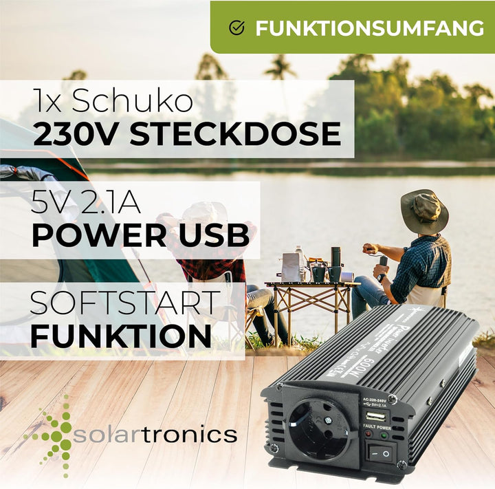 solartronics Spannungswandler Wechselrichter Intverter NM 600-1200 Watt 12V zu 230V schwarz USB Schu
