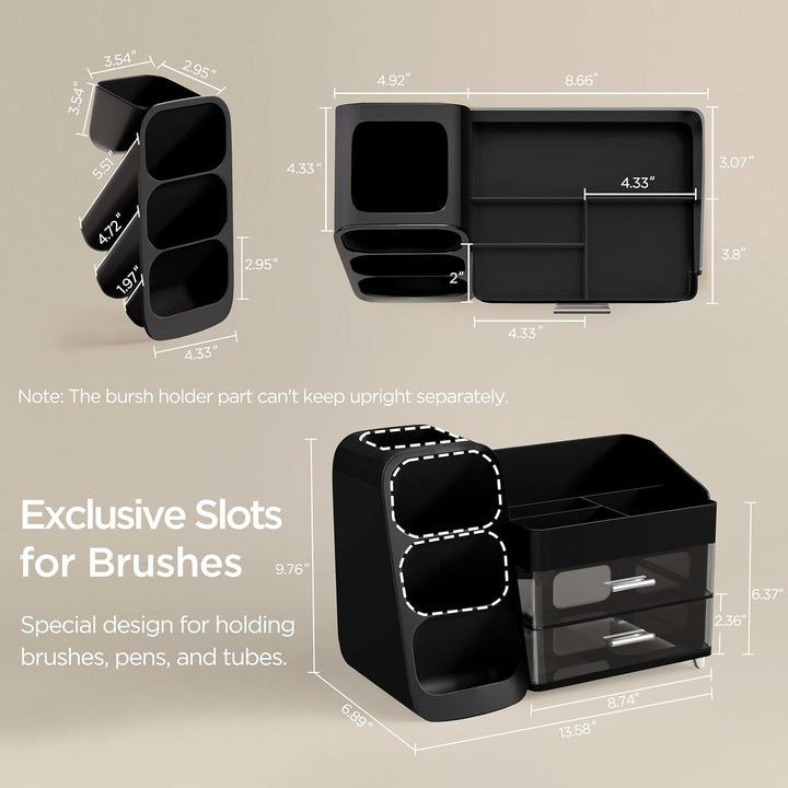 HBlife Makeup Kosmetik Organizer mit Schubladen, Pinsel Organizer, 3-in-1 Plastic Kosmetik Aufbewahr