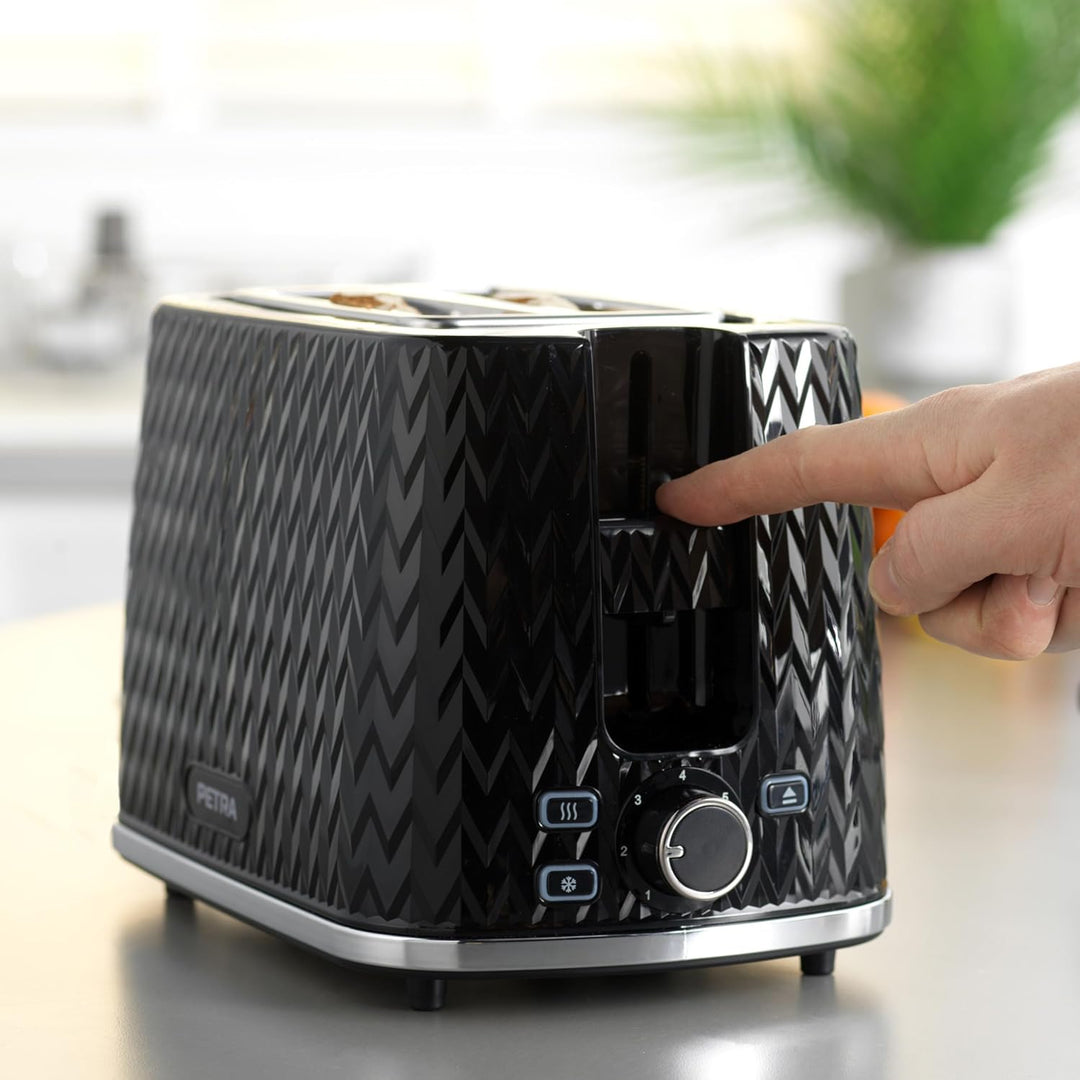 Petra PT3860BLKVDEEU10 2 Scheiben Toaster – mit Brötchenaufsatz, 7 Variabel Bräunungsstufen, Auftaue