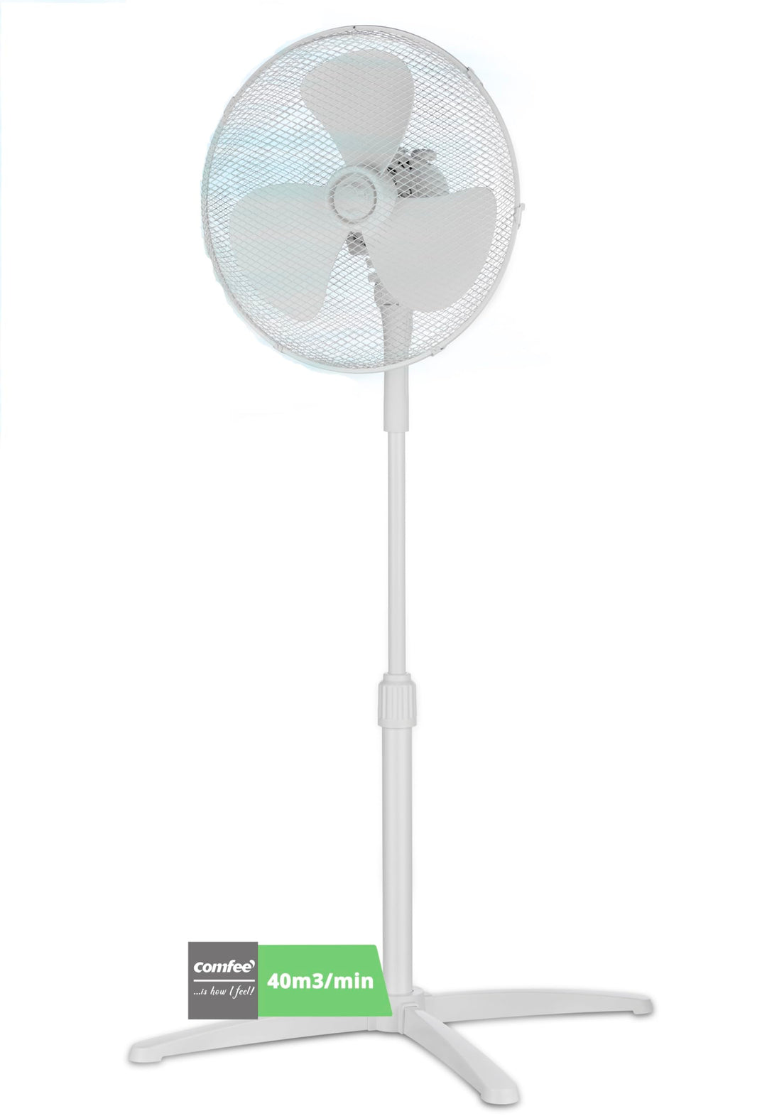 COMFEE' CFS40PW00A2 40 W Standventilator, 3 einstellbare Geschwindigkeiten, Oszillation 90°, Höhe ve